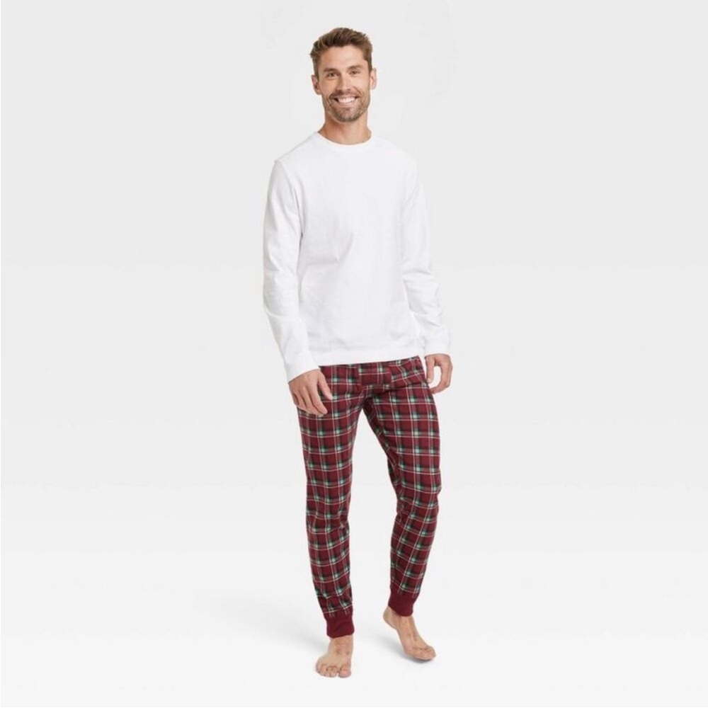 NEW! Men's 2pc Red/Green Plaid Joggers and Long Sleeve Crewneck Top Size 3XL